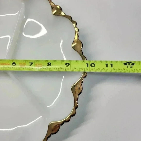 Vintage Anchor Hocking Milk Glass Gold Trim Pressed Glass Divided Serving Plate - Picture 8 of 9